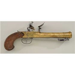 French style brass Blunderbuss pistol with  under mounted spring bayonet and center  hammer Flintloc