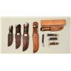 Image 1 : Lot of 9 misc. Remington knives including a  sheathed Remington-UMC  5” with stacked  leather grip, 