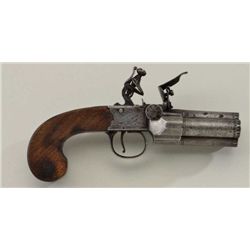 Very unusual 4 barrel tap-action all steel  Flintlock pistol of pocket size by “Twigg” of  London.  