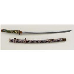 Japanese samurai style sword with elaborate  19th   to early 20th century cloisonné enamel  mounting