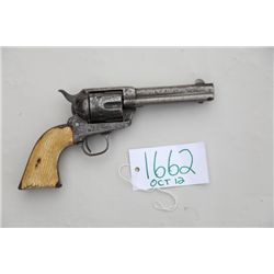Factory engraved Colt SAA revolver, .45 cal.,  4-3/4” barrel, nickel finish, period ivory  grips, #1