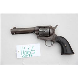 Colt SAA revolver, .41 cal., 4-3/4” barrel,  blue and case hardened finish, checkered  black hard ru