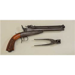 Gravity feed rimfire cartridge repeating  pistol signed “Jongen, Liege” on left side of  frame with 