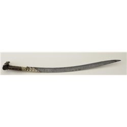 Mid-Eastern yatagan sword with horn grip,  fancy silver mounts and inlays circa 18th to  19th centur
