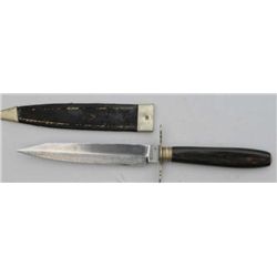 Semi-clip point Bowie marked Hawksworth,  Ellison & Co., Sheffield knife with horn grip  and origina