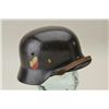 Image 4 : German WW II nazi era helmet showing dual  decals and original liner and strap. The left  side shows