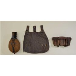 Lot of 3 military items as follows:  1.  Canteen with cup and cover, very good  condition, WW II era