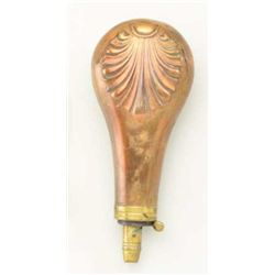 Large shotgun flask mid 19tht century,  embossed shell design, 3 stage charger marked  Dixon & Sons.