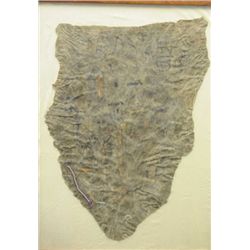 Framed American Indian hide painting approx.  18” x 27” overall with frame size approx. 25”  x 33”. 