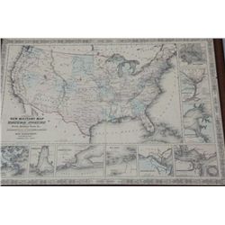 Framed colored military map of the United  States, circa 1861, approx. 20” x 26” in  overall very go