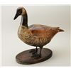 Image 1 : Art carving of duck nicely painted with  bronze feet, glass eyes, signed on base “Tom  Tab and John 