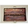 Image 4 : Older wooden carry case with metal corners,  double front latches and two-piece metal  handle, appro