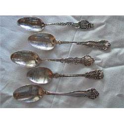 (5) Solid Silver Collector's Spoons to include: a) Embossed State Seal, Niagara Falls & New York han