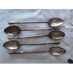 (5) Solid Silver Spoons-5 matching sugar/salt spoons-round handles-marked Gorham Co. Anchor Mark. 4"