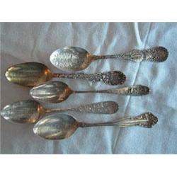 (5) Collector's Spoons to include: a) Embossed handle, New York, State Seal tip. Etched "Ogdensburg.