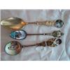 Image 1 : (3) Enameled Collector's Spoons to include: a) Pierced and Enameled handle, Enameled transfer couple