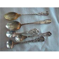 (5) Miniature Collector's Spoons to include: a) Embossed handle view Niagara Falls, embossed view  C