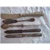 Image 1 : (5) Butter Knives to include: a) Hollow-ware, embossed pattern handle. No visible marks. 7" Lgth; b)