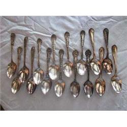 (5) Sets of Matched Spoons-16 total-to include: a) (4) embossed flowered handle, marked W.M. Rogers.