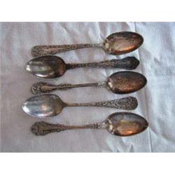 (5) Collector's Spoons to include: a) Embossed patterned spoon handle, Pat. July 9, 07, Rogers X11..