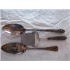 Image 1 : (3) Serving pieces to include: a) Large Hollow-ware serving spoon, Embossed flowered handle, un-mark