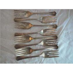 (8) Matching Salad Forks, patterned handle, marked R.C. Co., wide tines, APV $40.00-$80.00....