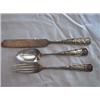 Image 1 : (3) Piece Children's Flatware Set consisting of 6" Fork, 5 1/2" Spoon, and 7" Knife. Meriden Silver.