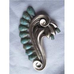 Sterling Swirl Pin w/Lucite type turquoise accents. Approximately 2 1/2" wide, 4" high. APV $20.00-$