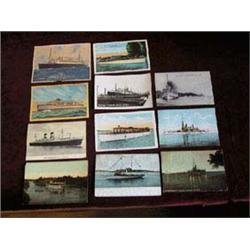 (11) Pieces Ship Post Cards to include: a) Battleship Massachusetts 16.2 Knots; b) The Kingston, C.P