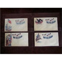 (4) Pieces-Red, White, and Blue "Civil War" patriotic envelopes-"The War for the Union". APV $50.00-