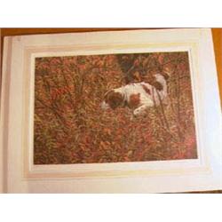 "Brittany Spaniel" by Frank Brugos, (c) 1987-signed 43/540 run. Acid free matted 29" x 22 3/4" image