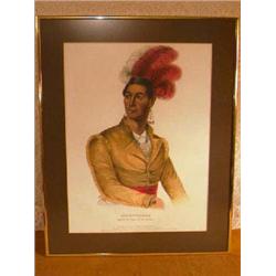 F.W. Greenough-hand colored 1836 chromatic lithograph of "Ahyouwaighs, Chief of the Six Nations." Or