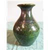 Image 1 : Unmarked redware pottery vase-wheel turned by hand. 12" tall, beautiful bold Green w/black cucumber.