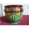 Image 1 : Large old green and brown embossed leaf and pattern JardiniFre. 9 3/4" tall. 11" at widest point. Ha