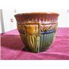 Image 1 : Tulip and pattern, green and brown JardiniFre. 6" tall, 7 1/4" wide, one small flake inside. APV $40