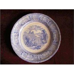 Staffordshire 9 1/2" Ironstone Blue and White Rim Shaped Plate. Marked T.J.&J. Mayer "Florentine" Pa