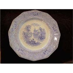 Staffordshire 10 1/2" Ironstone Blue and White Rim Shaped Plate. Stamped "chateau" pattern. (1) Hair