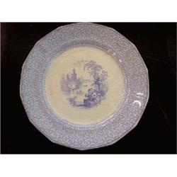 Staffordshire 10 1/2" Ironstone Blue and White Rim Shaped Plate. Marked G. Phillips, Longport. "Mari