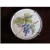 Image 1 : Majolica Round Hot Plate Tile in a looped wire framed edge w/looped feed. Grape pattern w/greens, ro