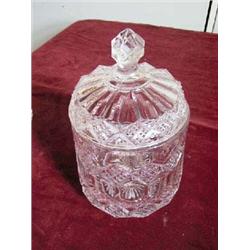 Glass Pressed Biscuit Jar w/cover-9" tall. APV $45.00-$50.00...