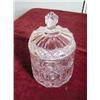 Image 1 : Glass Pressed Biscuit Jar w/cover-9" tall. APV $45.00-$50.00...