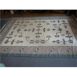 Dhurrie-100% Wool India Rug. Approximate size: 9'x12'. Beautiful green, rose, and aqua blue colors o