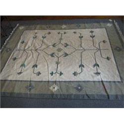 Dhurrie-(2) matching 100% wool India rugs. Approximate size: 8'x10'. Beautiful green, rose, and aqua