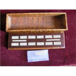 Beautiful old Cribbage Board in figural chestnut box. Mahogany board with Ivory insets w/ivory pins.