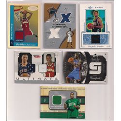 Lot of (6) NBA Basketball Game-Used Material Insert Cards