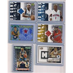 Lot of (6) NBA Basketball Game-Used Material Insert Cards