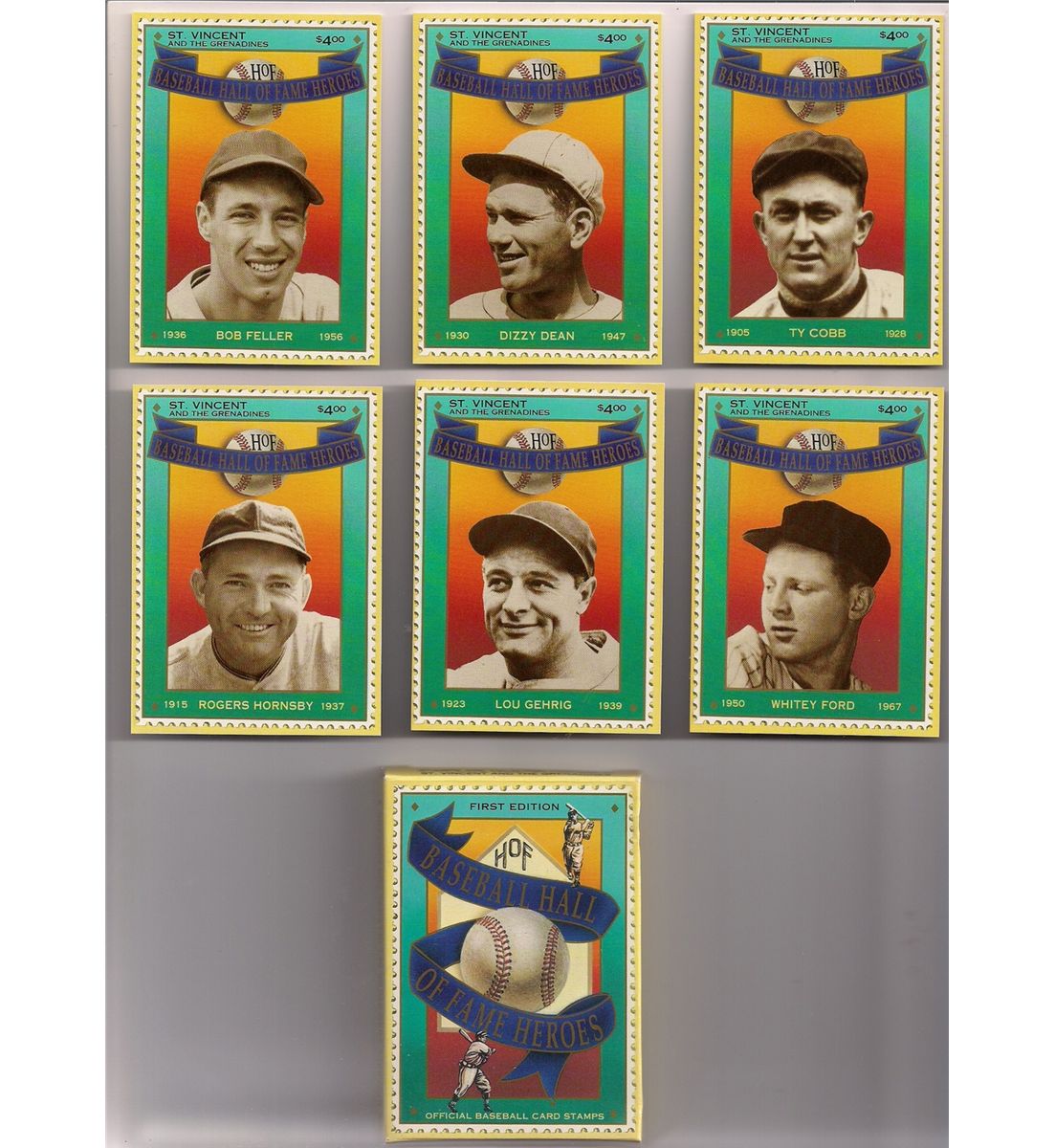 Complete 12Card Set of 1st Edition Baseball Hall of Fame Heroes Baseball Card Stamps