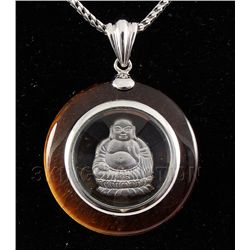 SILVER TIGER EYE 62.35CTW SPINNING BUDDHA PENDANT