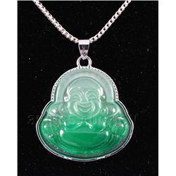 NATURAL 30.31CTW JADE BUDDHA SILVER PLATED PENDANT