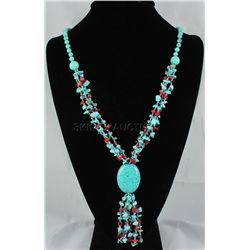 437.26CTW TURQUOISE & RED CORALS STATEMENT NECKLACE